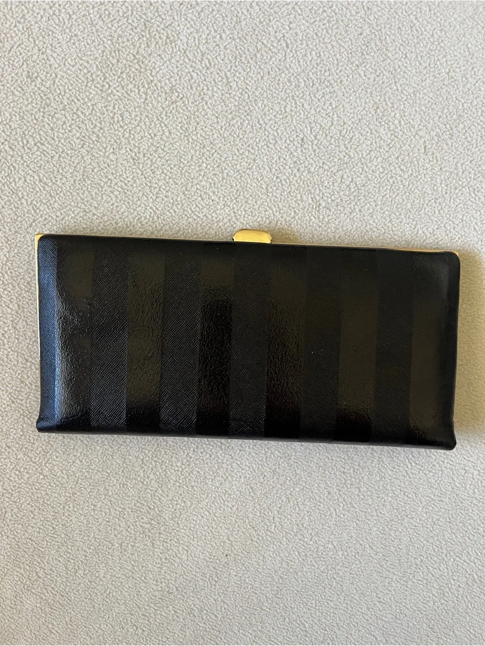 LODIS Black Gold Valley Boulevard Large Ballet Wallet Clutch Stripe Leather Fold